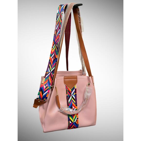 Pocketbook with Belt style colorful strap, Extra Bags inside, Brand new, Pink - Picture 1 of 6